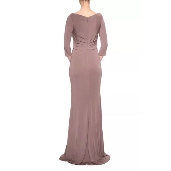 La Femme Cocoa Brown 3/4 Sleeve Ruched Jersey Column Gown Size 8 $365. 14 - Picture 2 of 12
